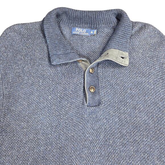 Vtg Polo Ralph Lauren Men's Quarter Button Pullover Sweater Tussah Silk‎ Blue XL - Picture 1 of 10